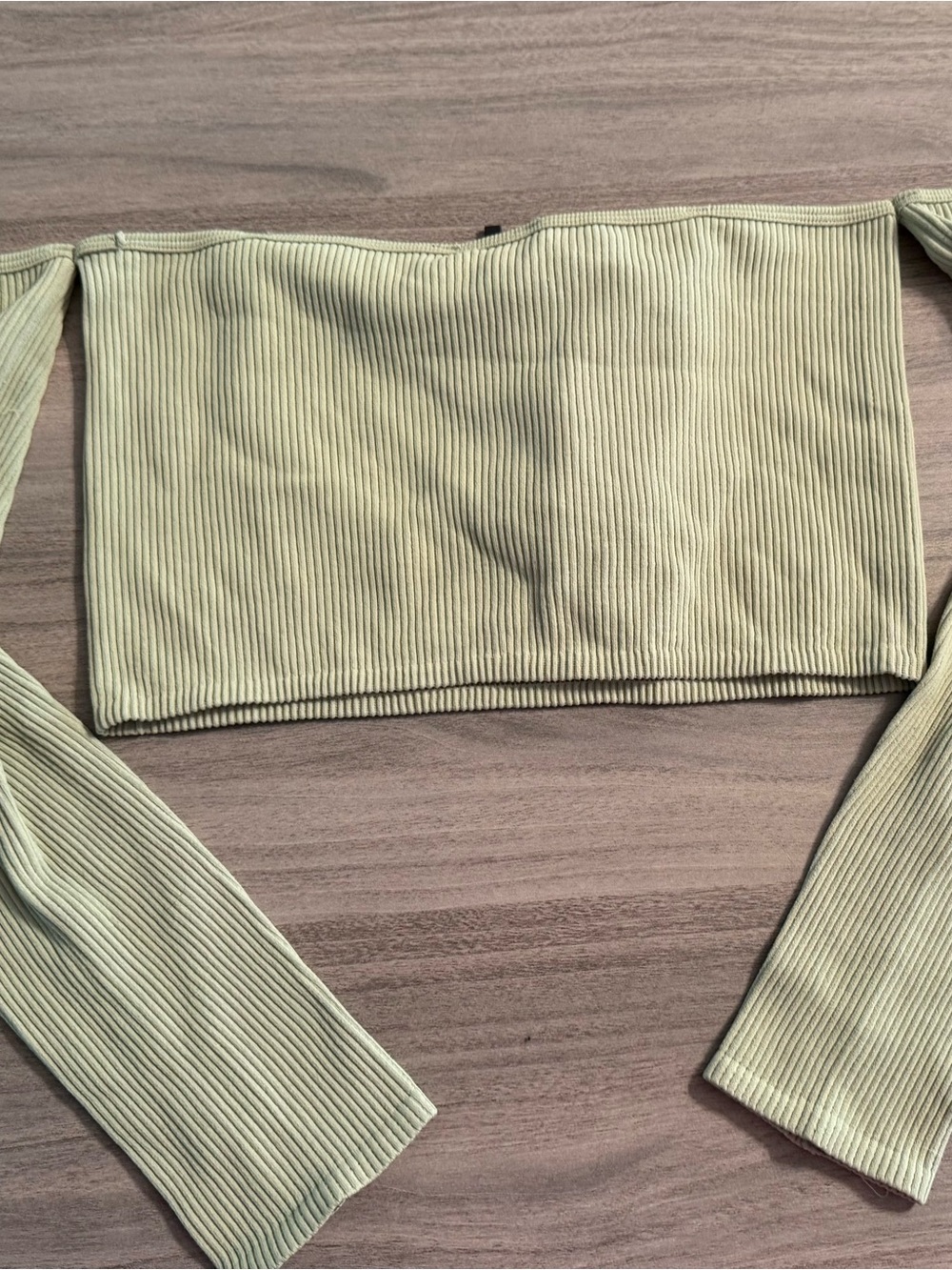 Zara Light Sage Ribbed Off-Shoulder Crop Top with Straps - Picture 6 of 6